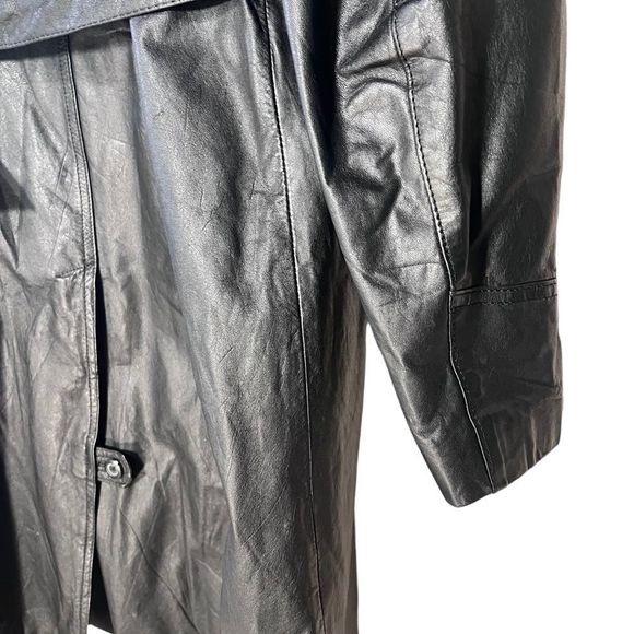 Long Leather Trench Coat Size 40 Which is Med to L Belted Single Breasted - Picture 9 of 10